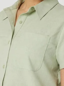 Wrangler | Ladies Reseda Green SS Button Front Popover Shirt -Boy Straw Hat Sales Shop 10LAS03RS ALT2