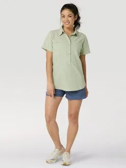 Wrangler | Ladies Reseda Green SS Button Front Popover Shirt -Boy Straw Hat Sales Shop 10LAS03RS ALT3