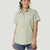 Wrangler | Ladies Reseda Green SS Button Front Popover Shirt -Boy Straw Hat Sales Shop 10LAS03RS HERO