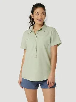 Wrangler | Ladies Reseda Green SS Button Front Popover Shirt