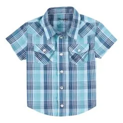 Wrangler | Boys Infant & Toddler Teal Plaid Snap SS Shirt