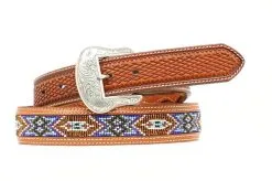 Nocona Belt Co. Nocona | Brown Blue/Multi Beaded Belt