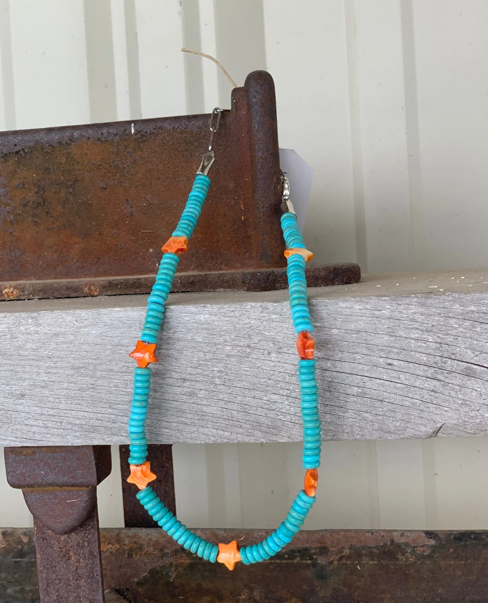 Rustic Rose Jewelry | 15” Orange Spiny Oyster Stars & Faux Turquoise Necklace 3 Rustic Rose Jewelry | 15” Orange Spiny Oyster Stars & Faux Turquoise Necklace