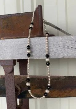 Rustic Rose Jewelry | #191 Black Onyx & Sterling Silver Beaded Necklace