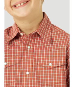 Wrangler | Boys Orange Plaid Wrinkle Resist LS Snap Shirt -Boy Straw Hat Sales Shop BWR415R 3