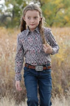 Miller Brands LLC Cruel Girl | Girls Navy Print LS Snap Shirt