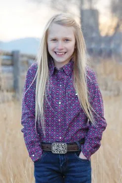 Miller Brands LLC Cruel Girl | Girls Fuchsia Print Long Sleeve Snap Shirt