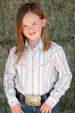 Cruel | Girls Striped LS Pearl Snap Shirt