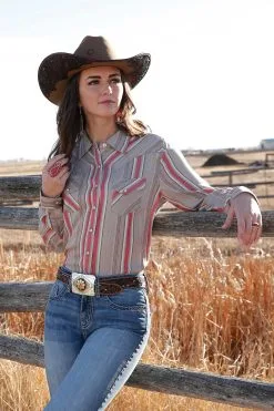 Cruel | Khaki/Red Stripe Western Snap Shirt