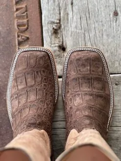 Anderson Bean | Chocolate Nubuck Alligator Boot -Boy Straw Hat Sales Shop IMG 7863