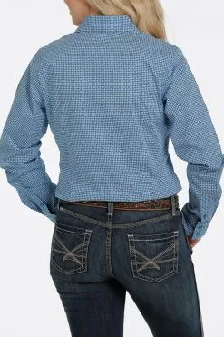 Cinch | Ladies Blue Print Stretch LS Shirt -Boy Straw Hat Sales Shop MSW9164181 3