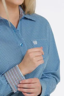 Cinch | Ladies Blue Print Stretch LS Shirt -Boy Straw Hat Sales Shop MSW9164181 4