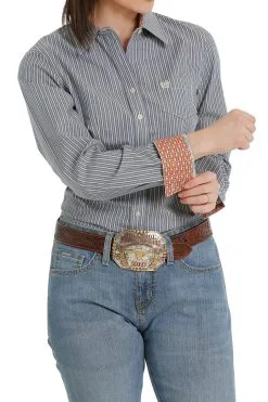 Cinch | Ladies Dusty Blue Striped LS Shirt -Boy Straw Hat Sales Shop MSW9164196 3