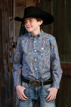 Cinch | Boys Blue Paisley LS Shirt