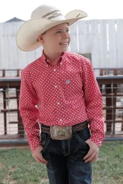 Cinch | Boy's Red Print LS Shirt