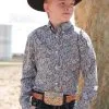 Cinch | Grey Paisley Print Boys LS Shirt -Boy Straw Hat Sales Shop MTW7060317