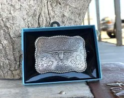 M&F Western Products, Inc MF Longhorn Floral Rect Buckle Antq Silver Adult